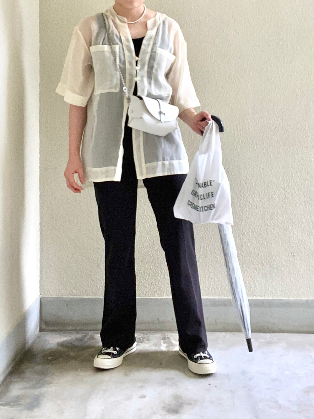 【1度短時間着用美品】 トゥデイフル オーガンジーチャイナシャツ オフホワイト TODAYFUL（トゥデイフル）の「オーガンジーチャイナシャツ