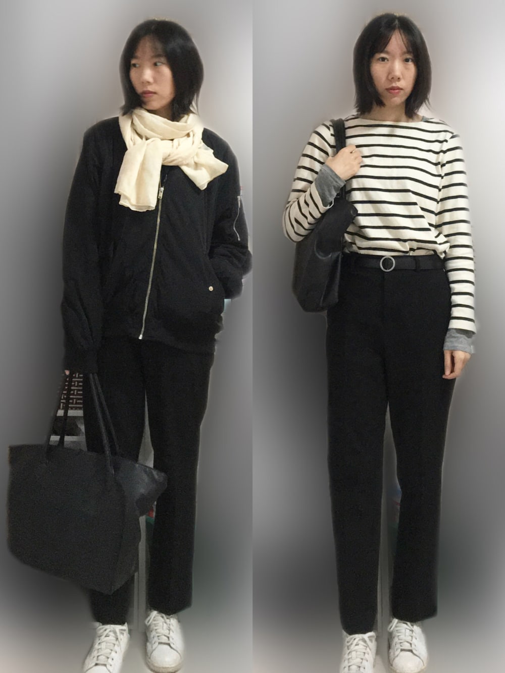 「ootd、通勤穿搭、autumn、秋、BASIC、基础款、盐系风格、球鞋」｜「H&Mのアイテム（ジャケット/アウター、ブラック系）」を使った、Yulian さん（レディース・161cm）の秋コーディネートの1枚目の写真