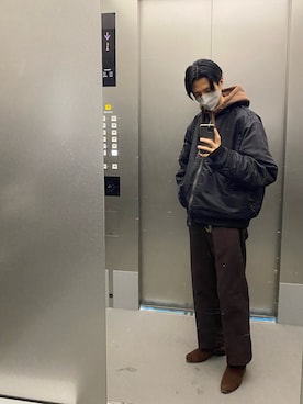 「UNUSED」｜「アイテム（ミリタリージャケット）」を使った、KEITAさん（メンズ・178cm）の冬コーディネート