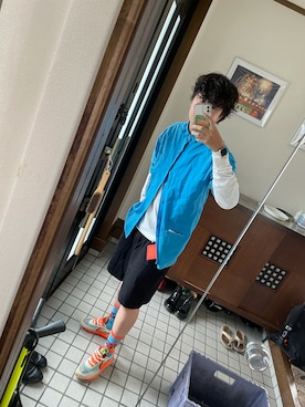 「WILLY CHAVARRIA（ウィリーチャバリア）のWILLY CHAVAWISM / ウィリーチャバリア × WISM WILLY S/S WORK SHIRT（シャツ/ブラウス、ブルー系）」を使った、 3708knさん（メンズ・173cm）の秋コーディネート