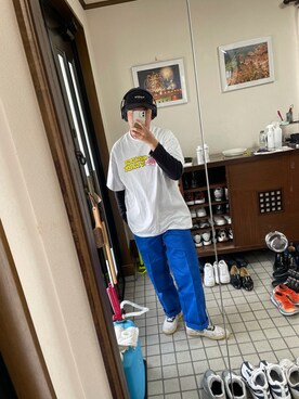 「Supreme （シュプリーム）のアイテム（Tシャツ/カットソー、ホワイト系）」を使った、 3708knさん（メンズ・173cm）の春コーディネート