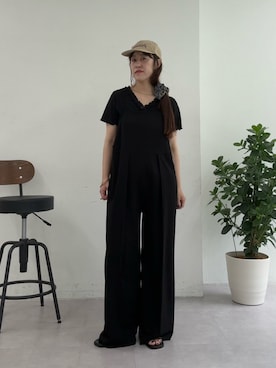 「Omekashi（オメカシ）のジョーゼットキャミサロペット（サロペット/オーバーオール、ブラック系）」を使った、IRIEさん（レディース・162cm）の春コーディネート