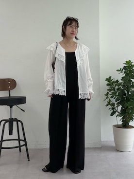 「Omekashi（オメカシ）のジョーゼットキャミサロペット（サロペット/オーバーオール、ブラック系）」を使った、IRIEさん（レディース・162cm）の春コーディネート