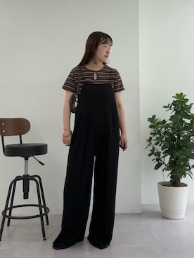 「Omekashi（オメカシ）のジョーゼットキャミサロペット（サロペット/オーバーオール、ブラック系）」を使った、IRIEさん（レディース・162cm）の春コーディネート