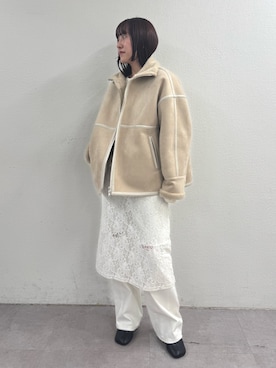 「アイテム（ムートンコート）」を使った、IRIEさん（レディース・162cm）の冬コーディネート