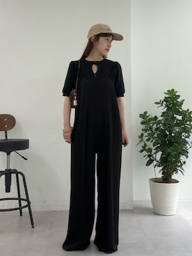「Omekashi（オメカシ）のジョーゼットキャミサロペット（サロペット/オーバーオール、ブラック系）」を使った、IRIEさん（レディース・162cm）の春コーディネート