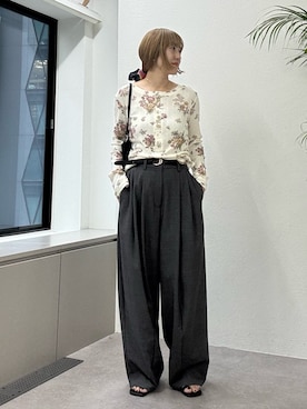 「Omekashi（オメカシ）のWバックルレザーベルト（ベルト、ブラック系）」を使った、IRIEさん（レディース・162cm）の夏コーディネート