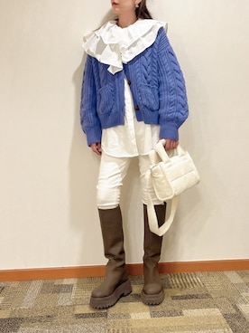 「アイテム（カーディガン/ボレロ、パープル系）」を使った、star.maammiyさん（レディース・155cm）の冬コーディネート