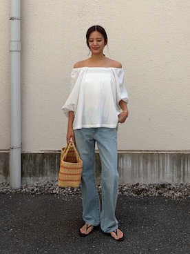 「URBAN RESEARCH（アーバンリサーチ）のナローストラップトングサンダル（サンダル、ブラウン系）」を使った、ちほさん（レディース・163cm）の夏コーディネート