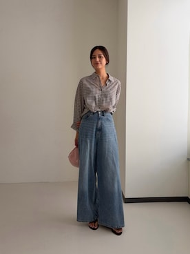 「URBAN RESEARCH（アーバンリサーチ）のPicchi Nia　HIGH RISE BUGGY DENIM（デニムパンツ、ブルー系）」を使った、ちほさん（レディース・163cm）の夏コーディネート
