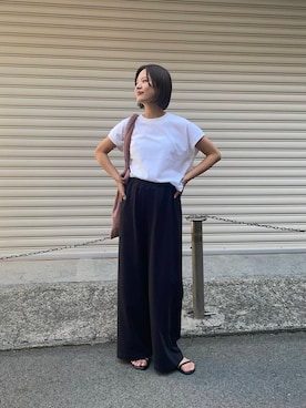 「URBAN RESEARCH（アーバンリサーチ）のスーピマコットンフレンチスリーブカットソー（Tシャツ/カットソー）」を使った、ちほさん（レディース・163cm）の夏コーディネート