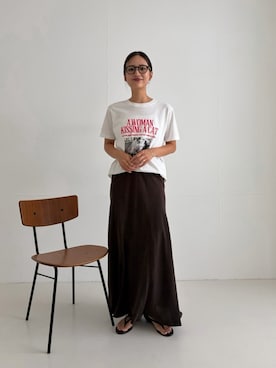 「URBAN RESEARCH（アーバンリサーチ）の『別注』GOOD ROCK SPEED×URBAN RESEARCH　CAT T-SHIRTS（Tシャツ/カットソー、ホワイト系）」を使った、ちほさん（レディース・163cm）の夏コーディネート