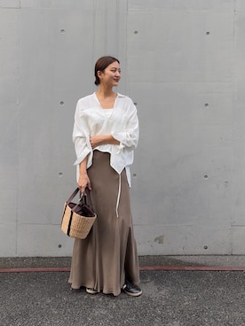 「URBAN RESEARCH（アーバンリサーチ）のマルチウェイクリアトートバッグ（かごバッグ、ブラウン系）」を使った、ちほさん（レディース・163cm）の春コーディネート