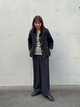 「スラックス」｜「アイテム（その他アウター）」を使った、ちほさん（レディース・163cm）の秋コーディネート