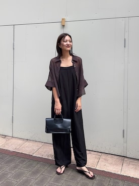 「URBAN RESEARCH（アーバンリサーチ）のハーフスリーブシアーショートシャツ（シャツ/ブラウス、ブラウン系）」を使った、ちほさん（レディース・163cm）の夏コーディネート