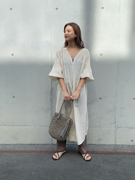 「RODE SKO（ロデスコ）のMARIA タッセルペーパーショルダー（ショルダーバッグ）」を使った、ちほさん（レディース・163cm）の夏コーディネート