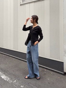 「URBAN RESEARCH（アーバンリサーチ）の『別注』PICCADILLY×URBAN RESEARCH　デニムストレートパンツ（デニムパンツ、ブルー系）」を使った、ちほさん（レディース・163cm）の夏コーディネート
