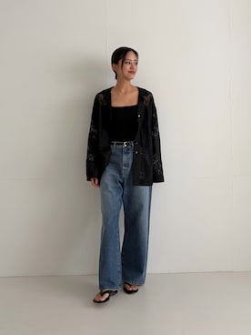 「URBAN RESEARCH（アーバンリサーチ）の『別注』PICCADILLY×URBAN RESEARCH　デニムストレートパンツ（デニムパンツ、ブルー系）」を使った、ちほさん（レディース・163cm）の夏コーディネート