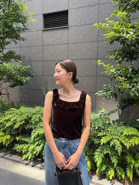 「URBAN RESEARCH（アーバンリサーチ）のベロアフリルビスチェ（その他トップス、ブラウン系）」を使った、ちほさん（レディース・163cm）の夏コーディネート