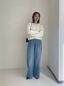 「URBAN RESEARCH（アーバンリサーチ）のテープヤーンVネック畦ニット（ニット/セーター）」を使った、ちほさん（レディース・163cm）の春コーディネート