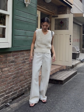 「URBAN RESEARCH（アーバンリサーチ）のシャギーニットベスト（ベスト、ホワイト系）」を使った、ちほさん（レディース・163cm）の夏コーディネート