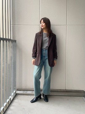 「アイテム（その他アウター、ブラウン系）」を使った、ちほさん（レディース・163cm）の秋コーディネート