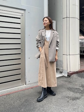 「レイヤード」｜「アイテム（その他アウター）」を使った、ちほさん（レディース・163cm）の秋コーディネート