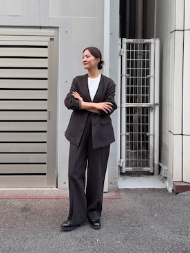 「URBAN RESEARCH（アーバンリサーチ）のnew basic　WOOL LINEN SILK JACKET（ノーカラージャケット、ブラウン系）」を使った、ちほさん（レディース・163cm）の秋コーディネート