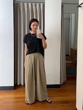 「URBAN RESEARCH（アーバンリサーチ）のスーピマコットンフレンチスリーブカットソー（Tシャツ/カットソー）」を使った、ちほさん（レディース・163cm）の夏コーディネート