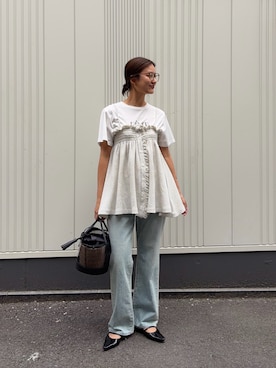 「URBAN RESEARCH（アーバンリサーチ）の『別注』La Hutte×URBAN RESEARCH　Tシャツ（Tシャツ/カットソー、その他）」を使った、ちほさん（レディース・163cm）の春コーディネート