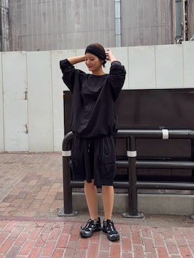 「URBAN RESEARCH（アーバンリサーチ）のWide Dad　BREEZY TECH LONG-SLEEVE T-SHIRTS（Tシャツ/カットソー、ブラック系）」を使った、ちほさん（レディース・163cm）の春コーディネート