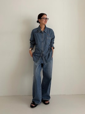 「URBAN RESEARCH（アーバンリサーチ）の『別注』PICCADILLY×URBAN RESEARCH　デニムストレートパンツ（デニムパンツ、ブルー系）」を使った、ちほさん（レディース・163cm）の夏コーディネート