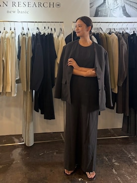 「URBAN RESEARCH（アーバンリサーチ）のnew basic　WOOL LINEN SILK JACKET（ノーカラージャケット、ブラウン系）」を使った、ちほさん（レディース・163cm）の秋コーディネート