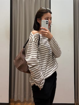 「URBAN RESEARCH（アーバンリサーチ）のマルチボーダー2WAYカットソー（Tシャツ/カットソー、ホワイト系）」を使った、ちほさん（レディース・163cm）の春コーディネート