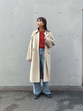 「アイテム（ステンカラーコート）」を使った、ちほさん（レディース・163cm）の秋コーディネート