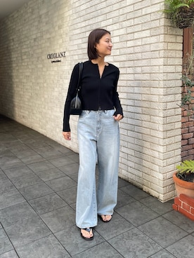 「URBAN RESEARCH（アーバンリサーチ）のランダムリブニットカーディガン（カーディガン/ボレロ、ブラック系）」を使った、ちほさん（レディース・163cm）の春コーディネート