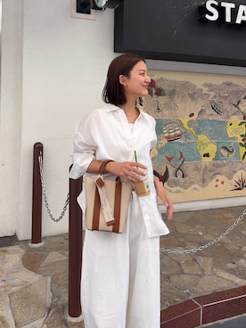 「URBAN RESEARCH（アーバンリサーチ）のリネン2WAYシャツ（シャツ/ブラウス、ホワイト系）」を使った、ちほさん（レディース・163cm）の春コーディネート