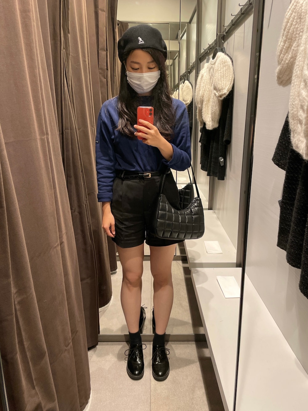 「ノームコア、エフォートレス、シンプル、ショートパンツ、saint james、KANGOL、ハンチング、ベレー帽、autumn」｜「H&Mのアイテム（ハンドバッグ、ブラック系）」を使った、Mi☺︎さん（レディース・155cm）の秋コーディネートの1枚目の写真