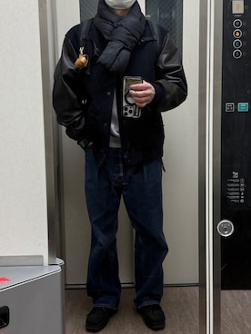 「アイテム（スタジャン）」を使った、へいさん（メンズ・164cm）の冬コーディネート