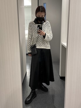 「レザー」｜「アイテム（シャツワンピース）」を使った、IKUさん（レディース・163cm）の冬コーディネート