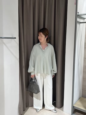「Jena espace merveilleux（ジェナ　エスパスメルヴェイユ）の【リバイバル】後ろヨークラッフルシャツ（シャツ/ブラウス、グリーン系）」を使った、kmk_ggoさん（レディース・155cm）の春コーディネート