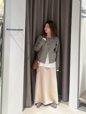 「Jena espace merveilleux（ジェナ　エスパスメルヴェイユ）のビハイ袖メッシュ2WAYカーディガン（カーディガン/ボレロ、グレー系）」を使った、kmk_ggoさん（レディース・155cm）の冬コーディネート