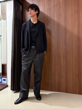 「TAKEO KIKUCHI（タケオキクチ）の【JUST ONE LAYER】ダウンファブリック テーラード ジャケット（テーラードジャケット、ブラック系）」を使った、かたやまさん（メンズ・177cm）の秋コーディネート