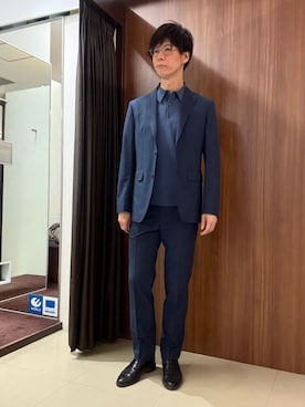 「TAKEO KIKUCHI（タケオキクチ）の【抗菌防臭】COOL DOTS（R）ドビープリント ジャケット（テーラードジャケット、ブルー系）」を使った、かたやまさん（メンズ・177cm）の春コーディネート