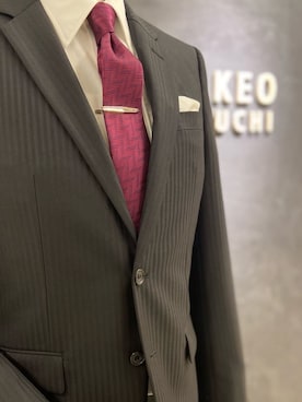 「TAKEO KIKUCHI（タケオキクチ）の【Made in JAPAN】矢絣（やがすり）シルクネクタイ（ネクタイ、ピンク系）」を使った、かたやまさん（メンズ・177cm）の冬コーディネート