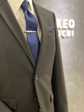 「TAKEO KIKUCHI（タケオキクチ）の【Made in JAPAN】矢絣（やがすり）シルクネクタイ（ネクタイ、ブルー系）」を使った、かたやまさん（メンズ・177cm）の冬コーディネート