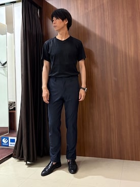 「TAKEO KIKUCHI（タケオキクチ）の【360°ストレッチ／セットアップ対応】None Of Stress パンツ（スラックス、ブルー系）」を使った、かたやまさん（メンズ・177cm）の秋コーディネート