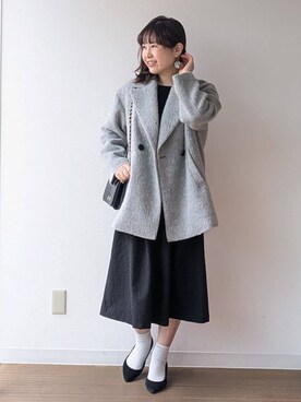 「アイテム（ピーコート、グレー系）」を使った、なみきさん（レディース・165cm）の秋コーディネート