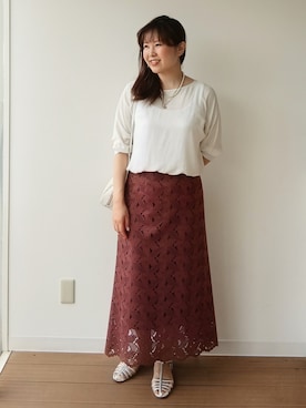 「UNTITLED（アンタイトル）のドルマンスリーブラウンドプルオーバー（シャツ/ブラウス、ホワイト系）」を使った、なみきさん（レディース・165cm）の夏コーディネート