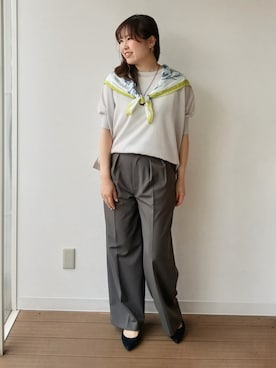 「UNTITLED（アンタイトル）の【アンサンブル可/洗える】シアーレーヨンニット（ニット/セーター、ベージュ系）」を使った、なみきさん（レディース・165cm）の夏コーディネート
